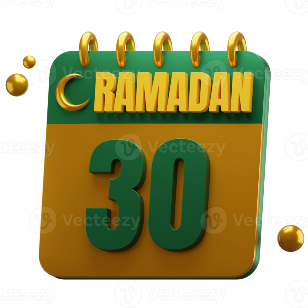 3D Day of Ramadan Month. Islamic Calendar Illustration. Hijri Date. Green and Gold Color. png