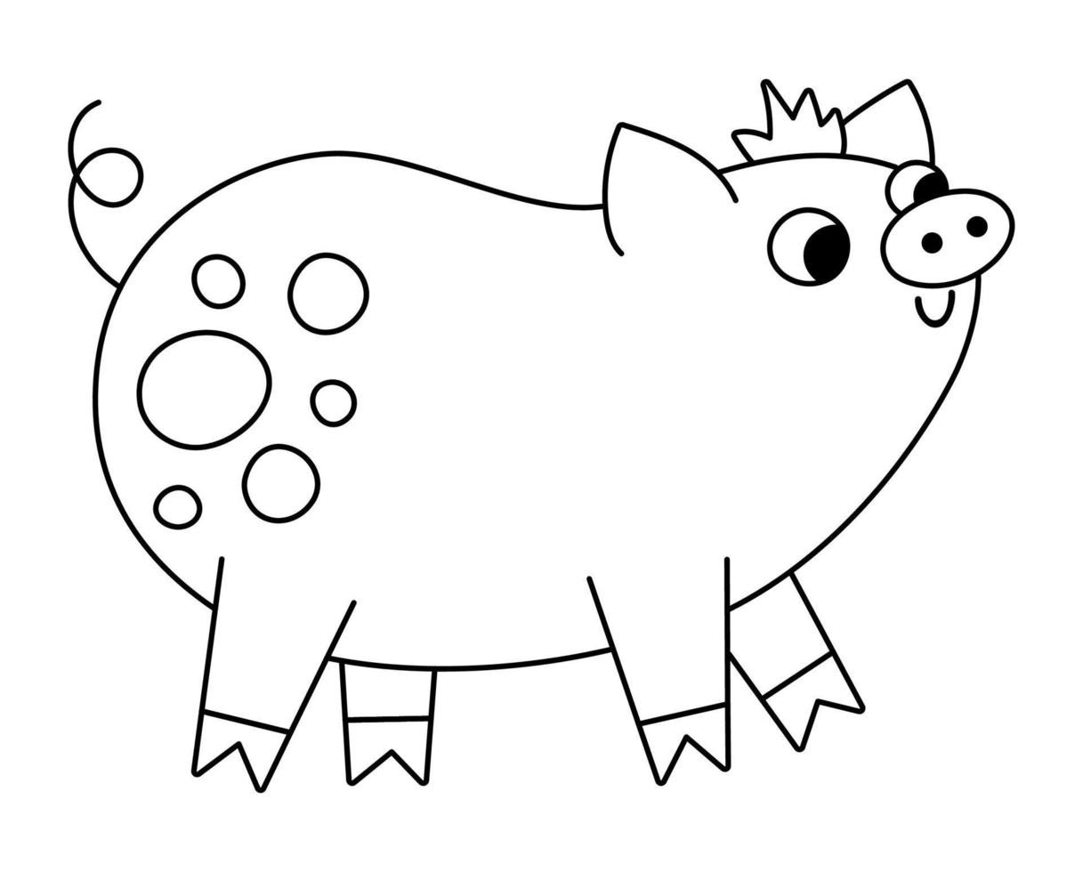 Vector black and white pig icon. Cute cartoon swine line illustration for kids. Farm animal isolated on white background. Colorful outline cattle picture or coloring page for children