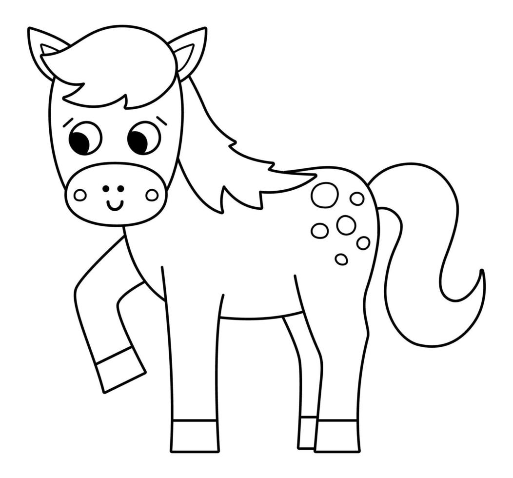 vector negro y blanco caballo icono. linda dibujos animados yegua línea ilustración para niños. granja contorno animal aislado en blanco antecedentes. vistoso vacas imagen o colorante página para niños