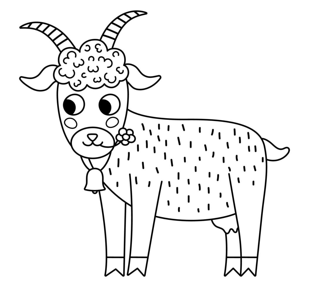 Vector black and white goat icon. Cute cartoon line illustration for kids. Farm animal isolated on white background. Colorful cattle picture or coloring page for children