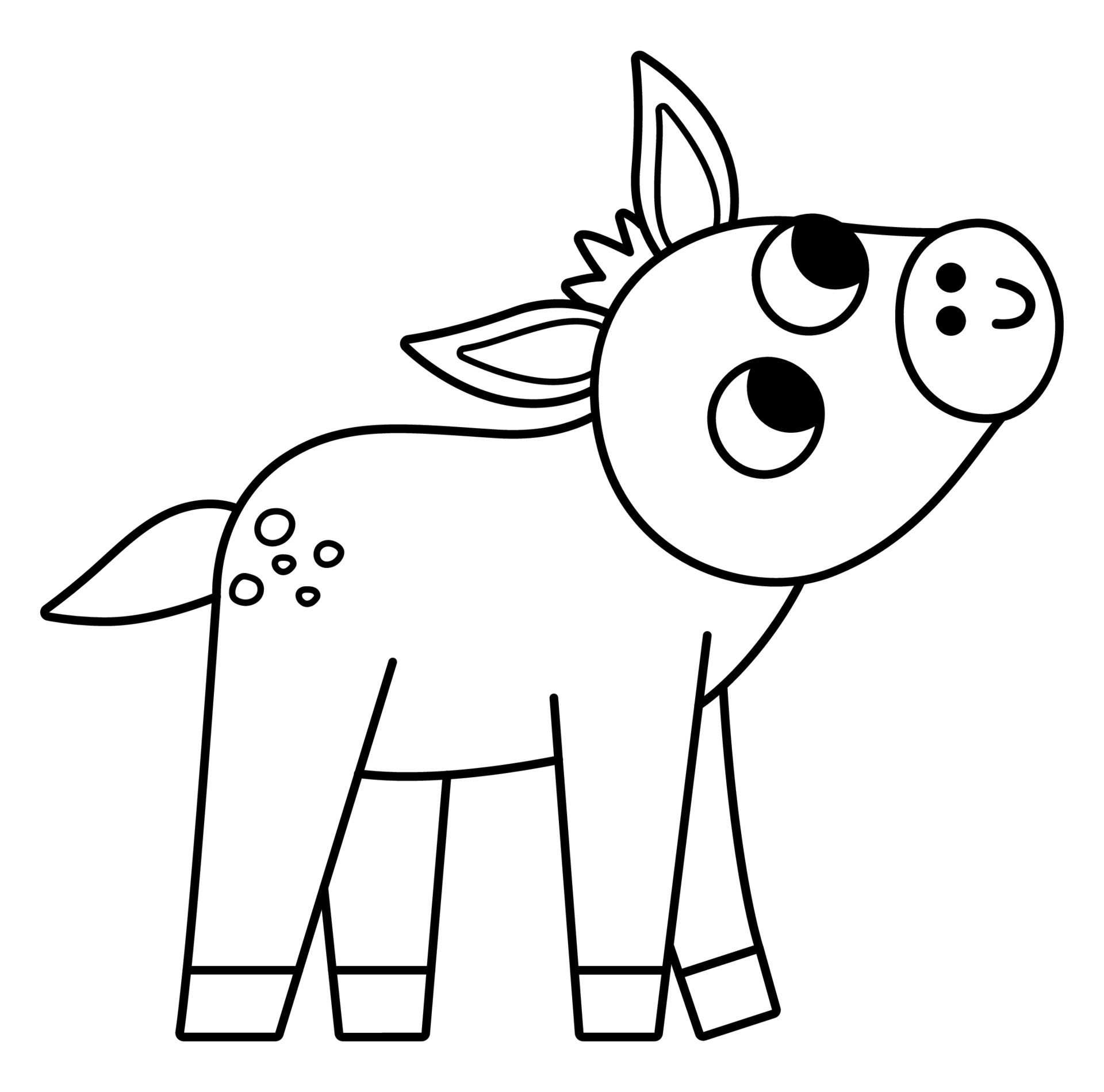 Vector black and white little donkey icon. Cute cartoon foal line ...