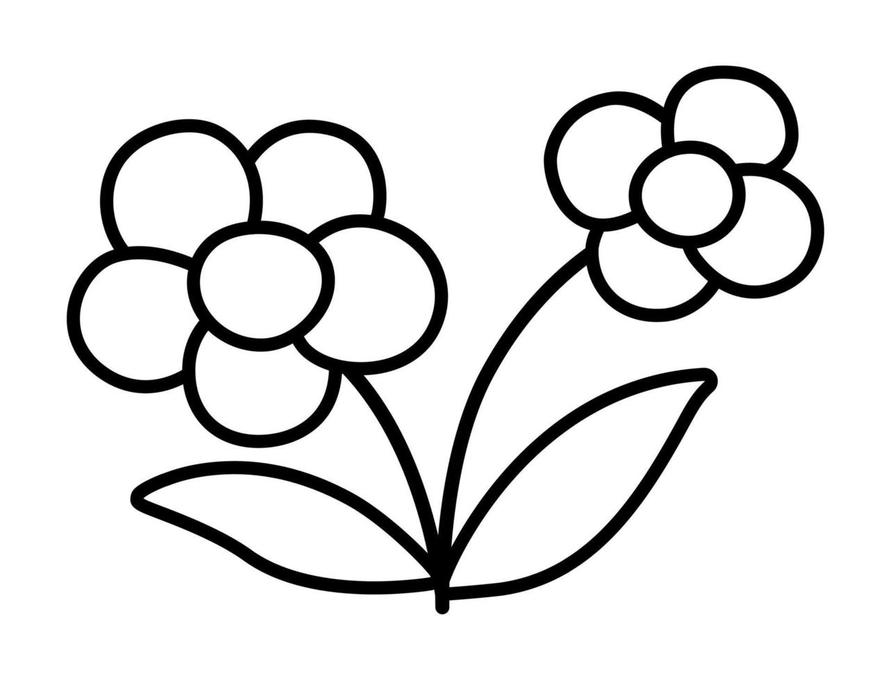 Vector simple black and white flower icon. First blooming plant outline illustration. Floral line clipart. Cute summer bloom coloring page isolated on white background.