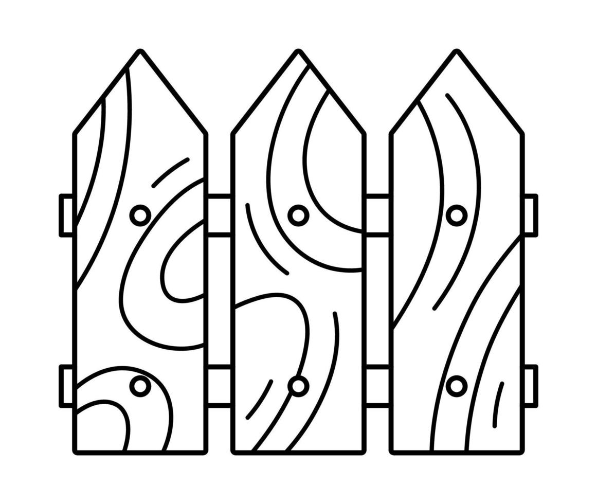 Vector black and white wooden fence illustration. Rural country fencing line icon. Garden farm repeating seamless border brush. Hedge illustration or coloring page