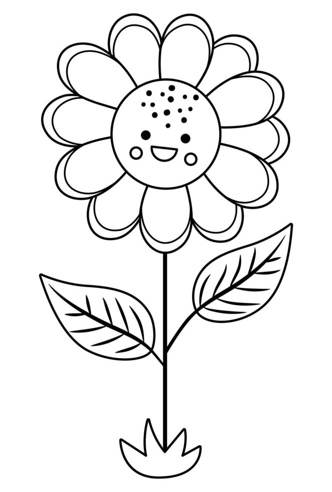 Vector black and white sunflower line icon. Outline blooming sun flower illustration or coloring page. Floral clipart. Cute summer bloom isolated on white background. Farm plant picture