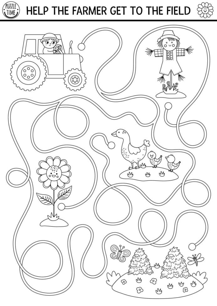 https://static.vecteezy.com/system/resources/previews/020/843/222/non_2x/black-and-white-farm-maze-for-kids-with-cute-tractor-scarecrow-sunflower-country-side-line-preschool-printable-activity-labyrinth-coloring-game-or-puzzle-help-the-farmer-get-to-the-field-vector.jpg
