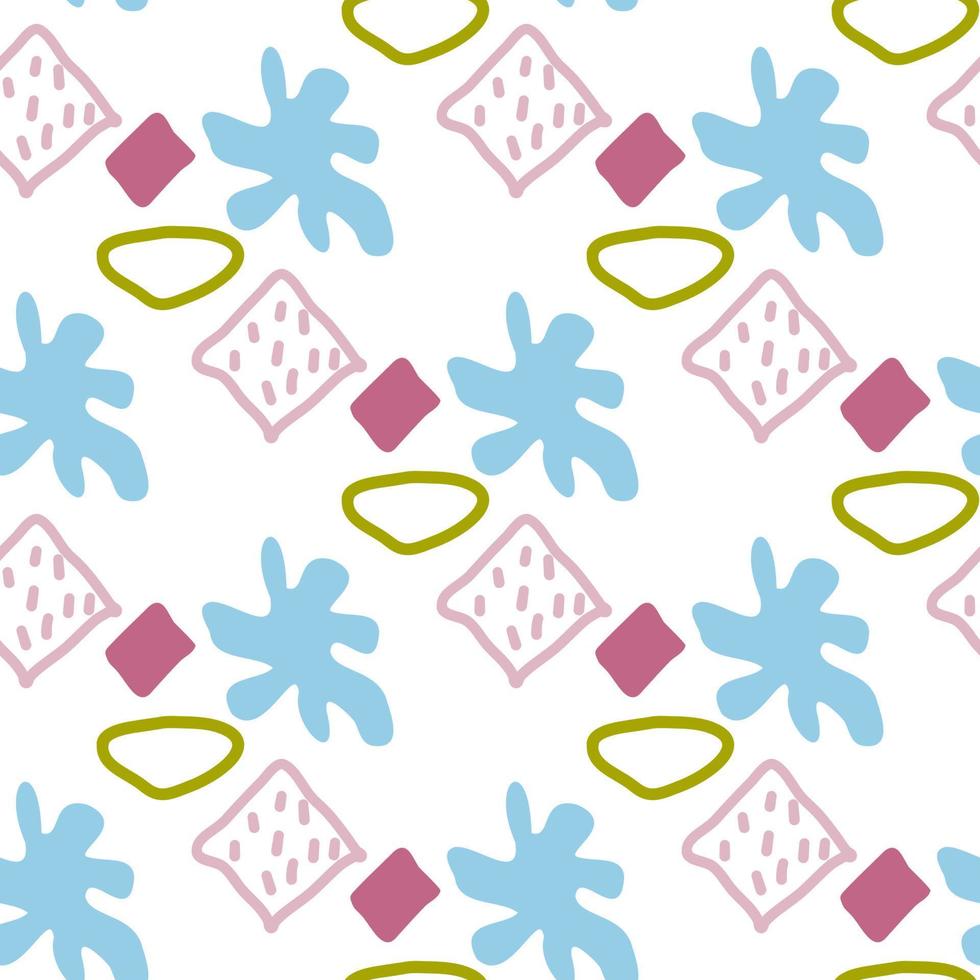 Pattern of abstract geometric shapes spring colors. Vector flat illustration. Seamless pattern. Packaging design. Squares, blots.
