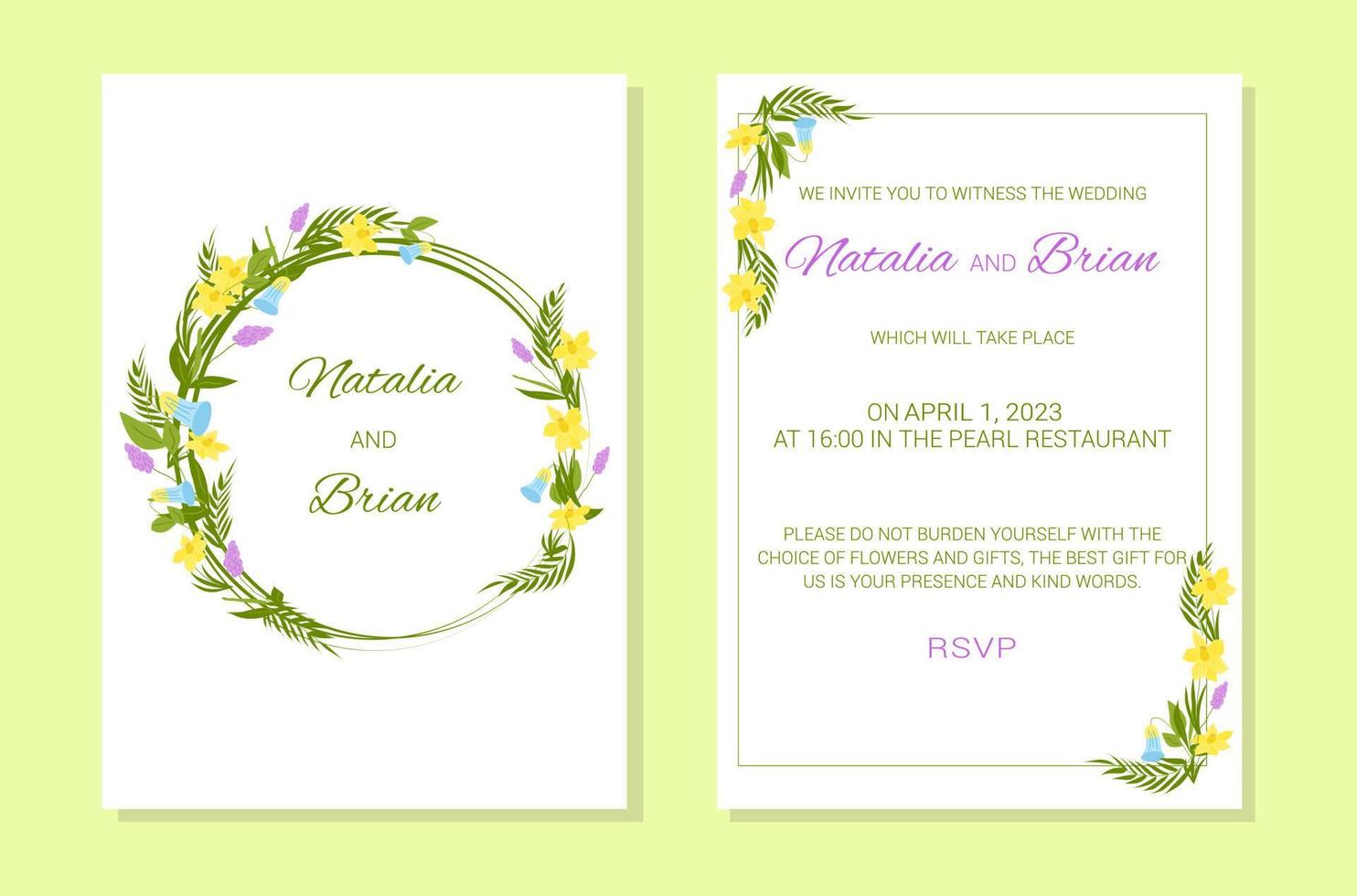 Wedding invitation template. Flower frame and text vector