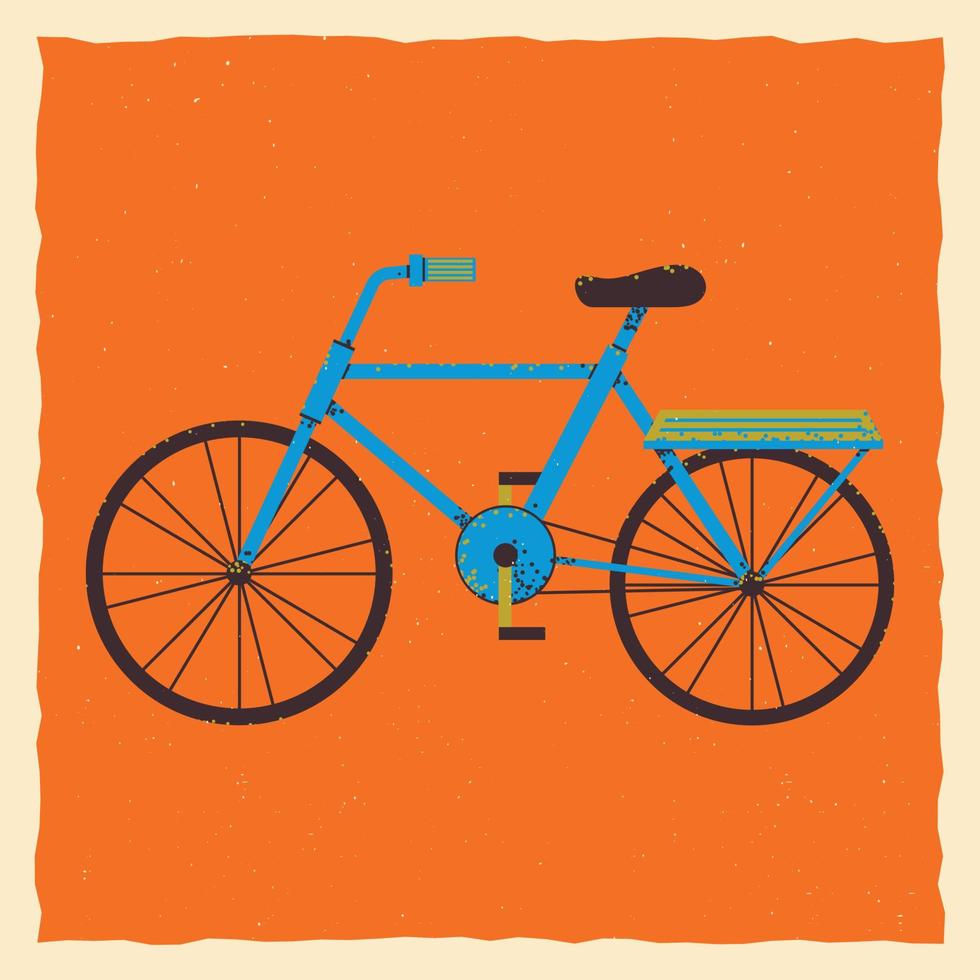 azul bicicleta. cuadrado modelo con un bicicleta con un equipaje estante. cuadrado modelo en grunge estilo. vector