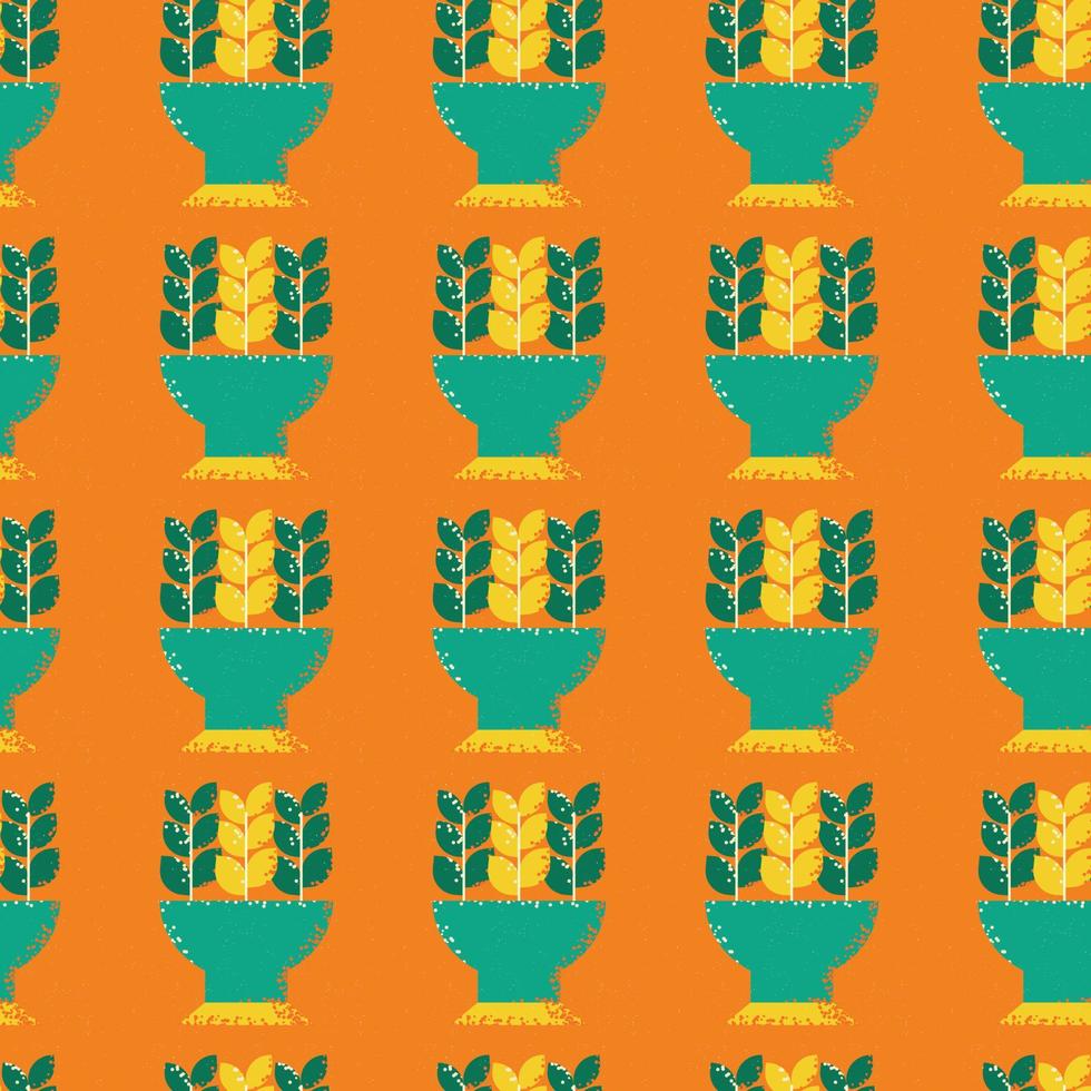 Pattern on the theme of plants. Square template with plants in pots, flower beds. Vector illustration in grunge style.