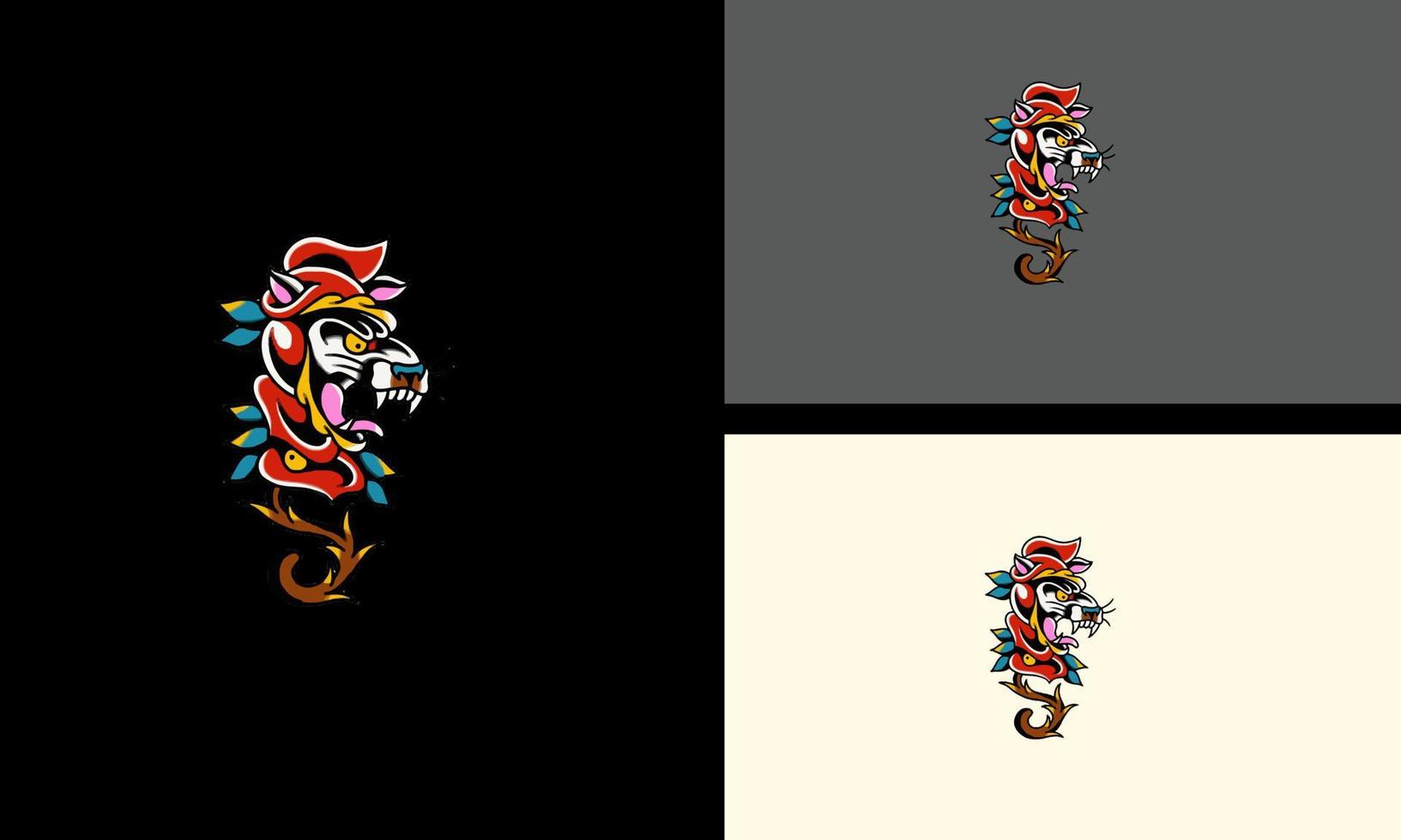 cabeza pantera y rojo flores vector mascota diseño