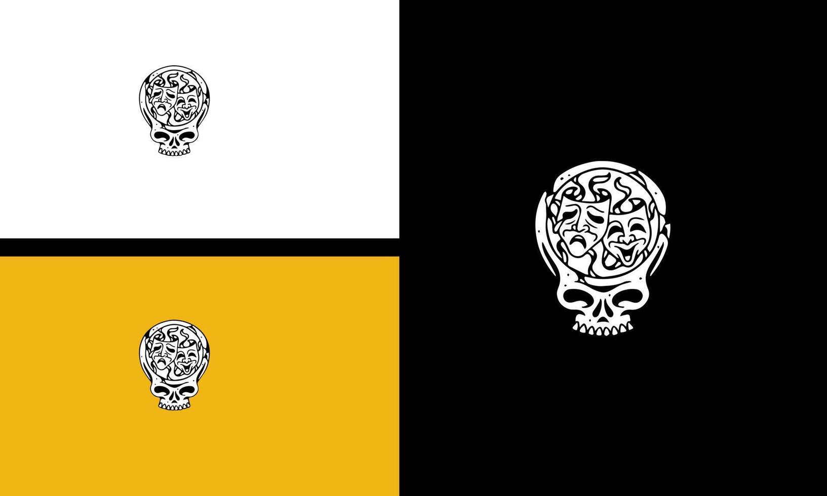 head skull and mask vector illustration outline art flat design