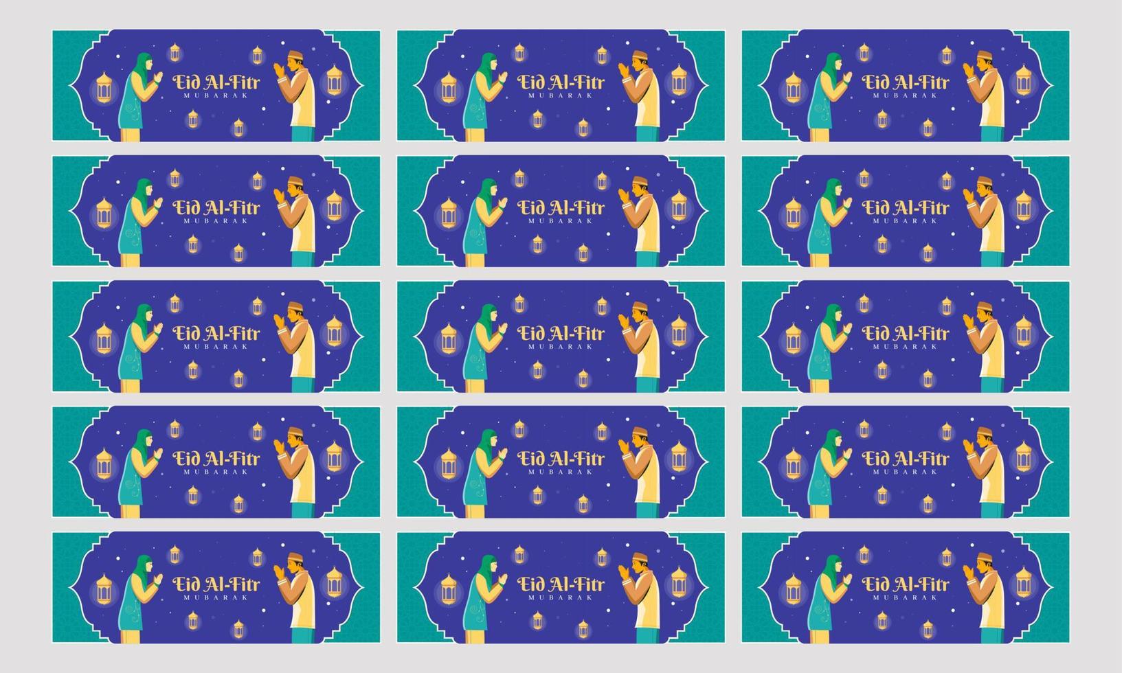 happy eid al fitr mubarak vector banner template set flat design