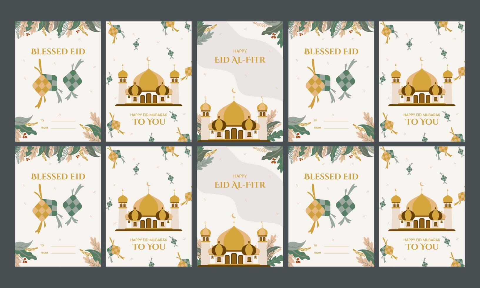 happy celebrating eid al-fitr social media stories set vector flat design