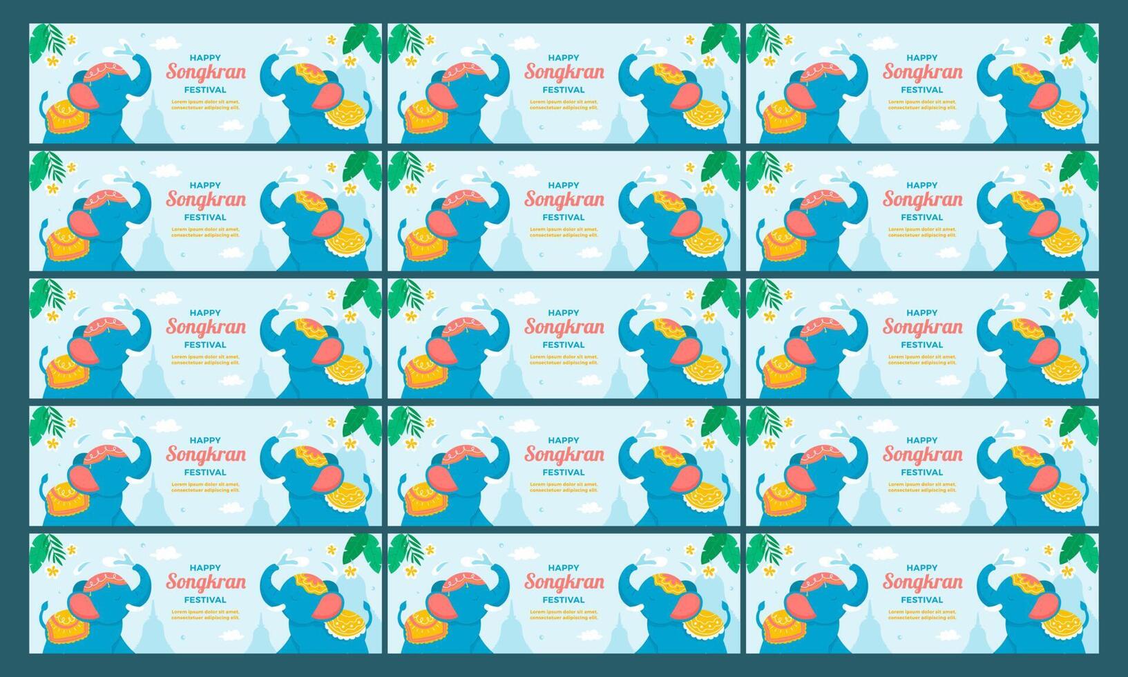 happy songkran festival banner set vector flat design