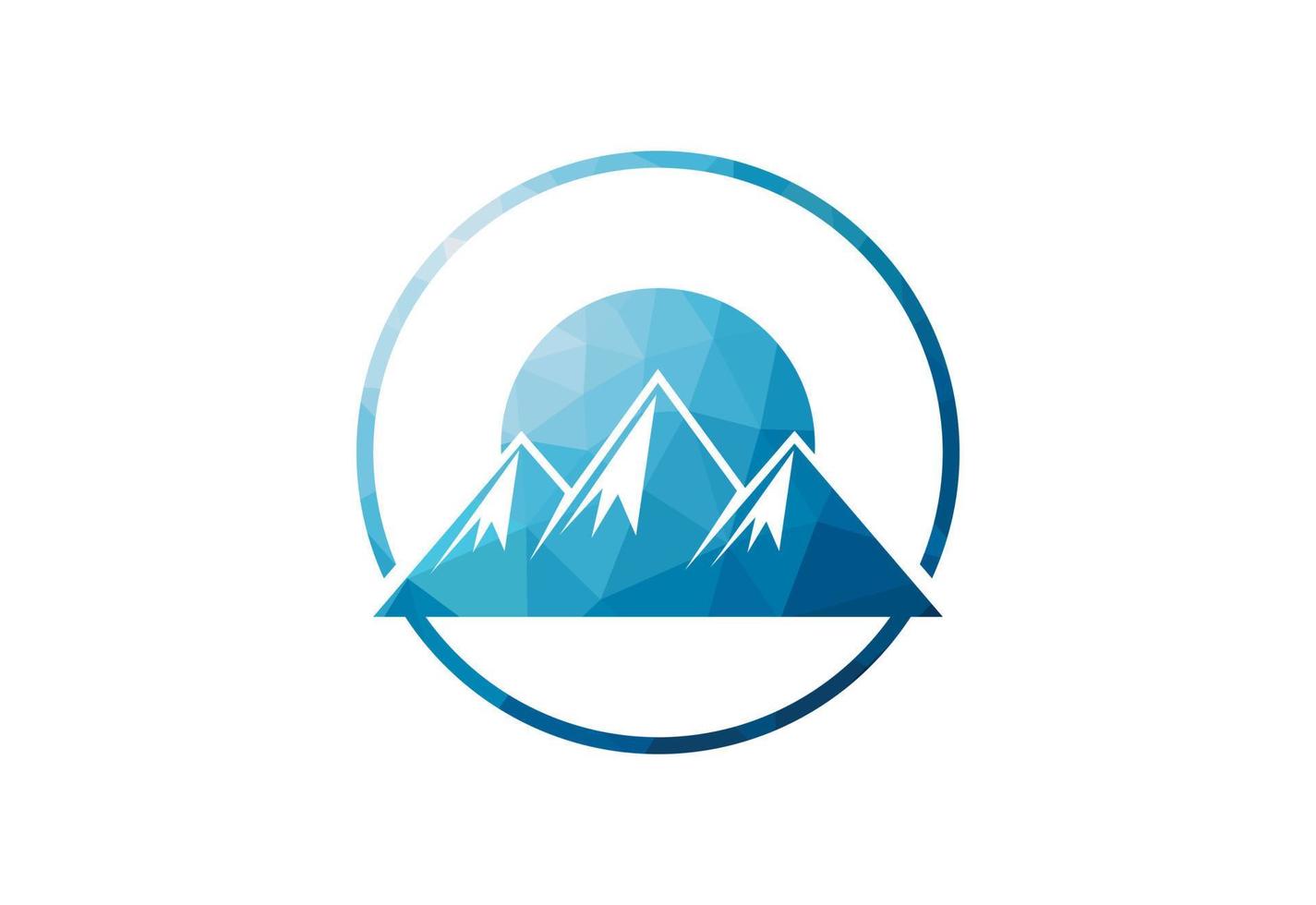 Low Poly and Mountain peak summit logo design, Vector illustration