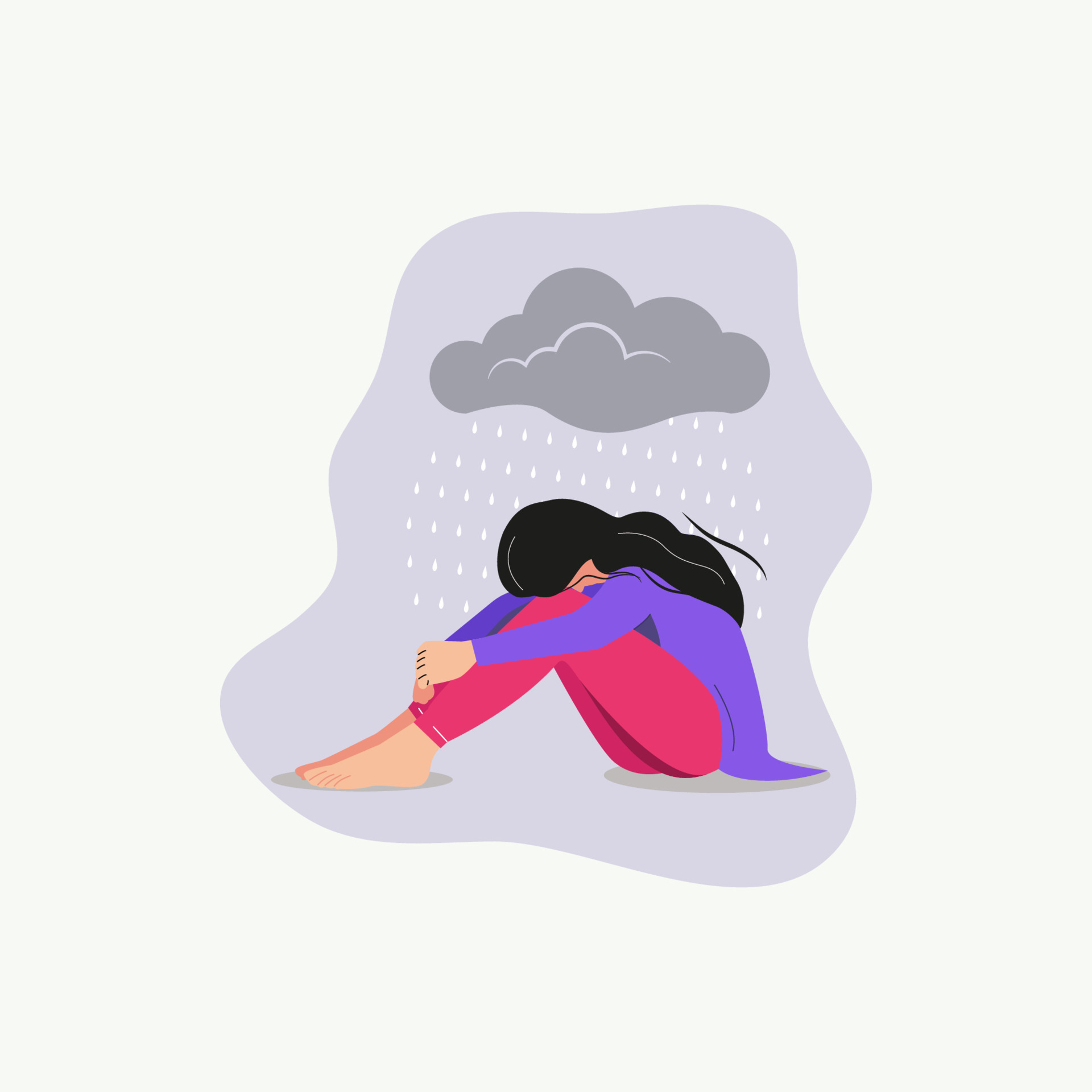 Lonely girl unhappy depressed, full of sorrow vector illustration ...