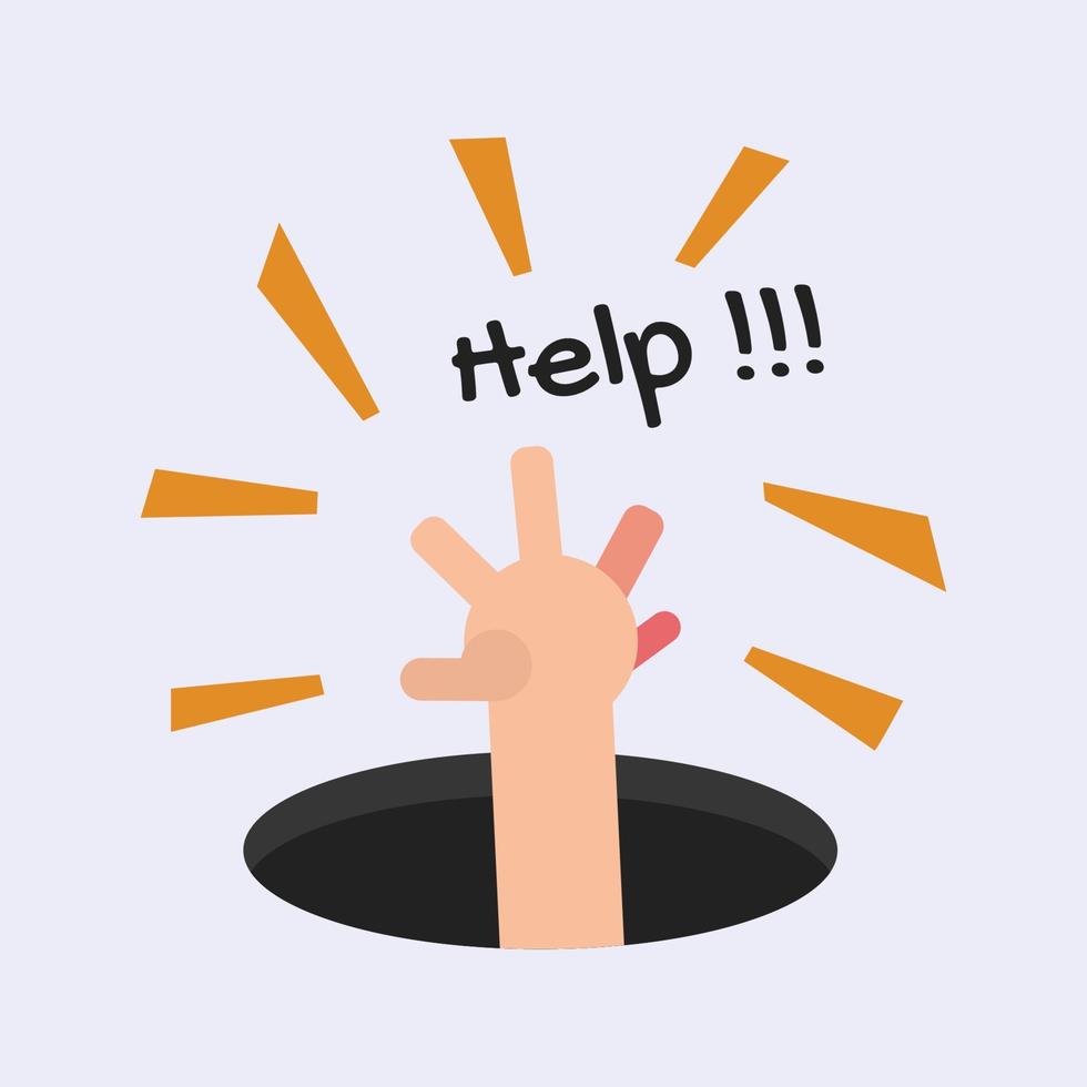 Hand out from hole asking for help cartoon design illustration vector