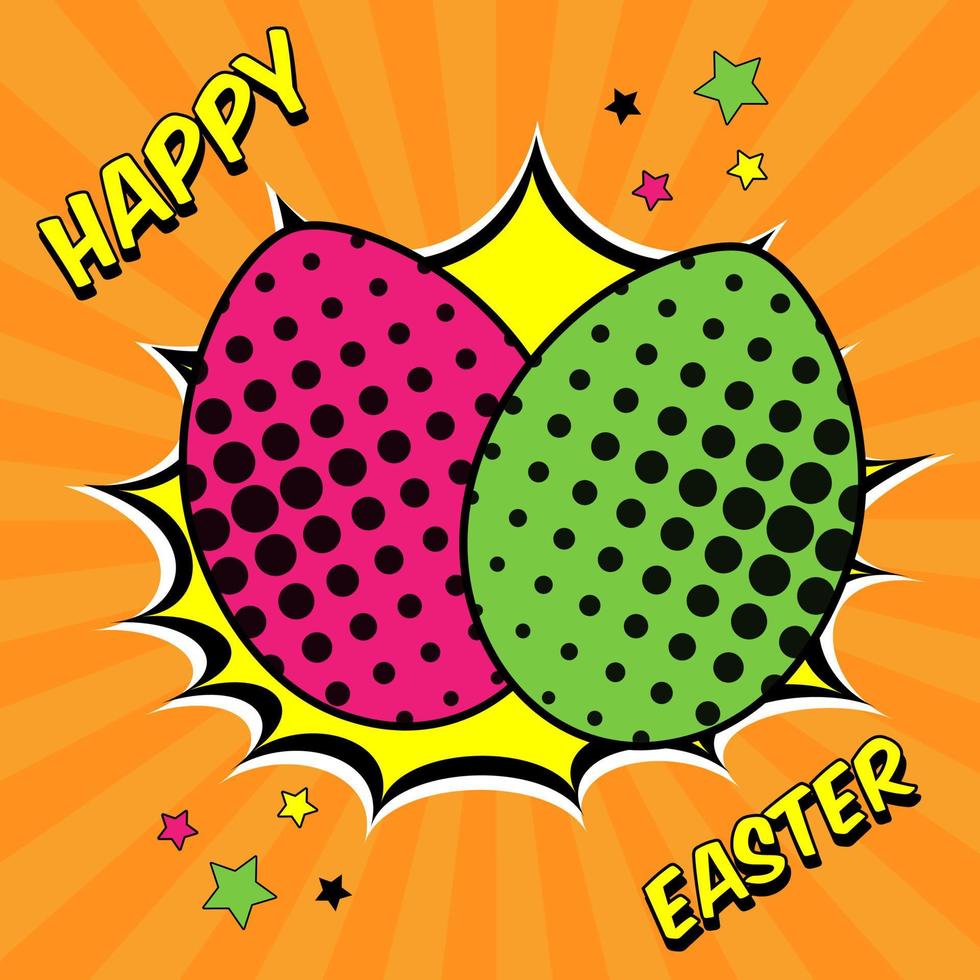 Happy Easter card in pop art style. vector