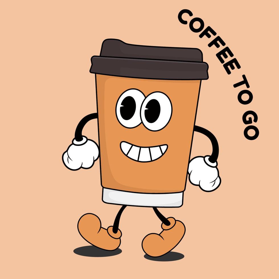Coffee cup in retro comic y2k style. Coffee to go poster. vector
