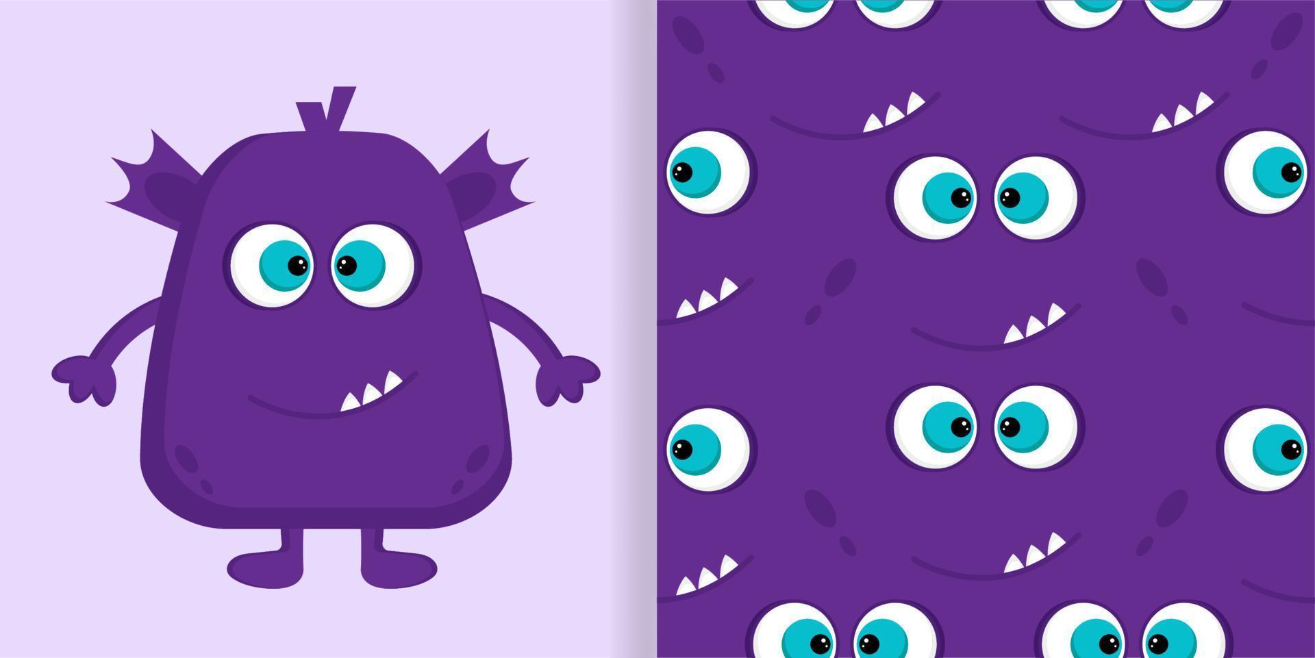 Cute funny monster with monster face seamless pattern vector