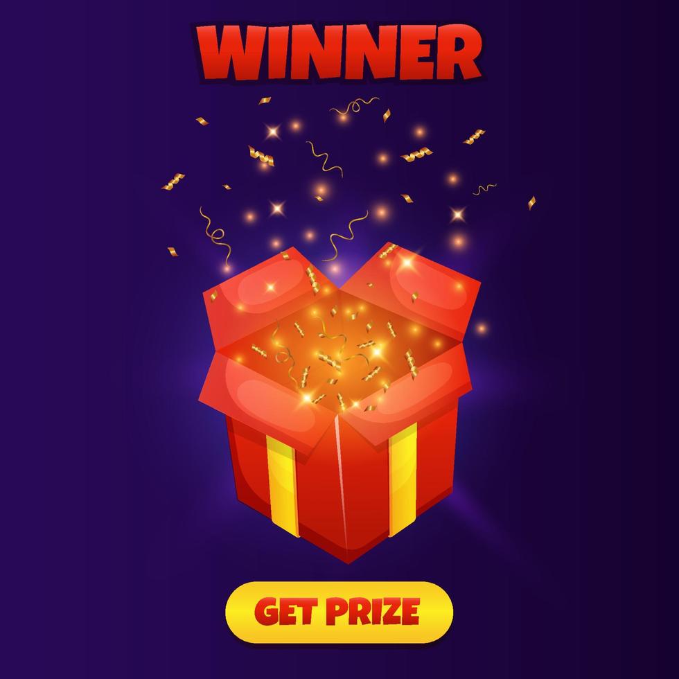 Open gift box. Game ui interface. Get reward box. vector