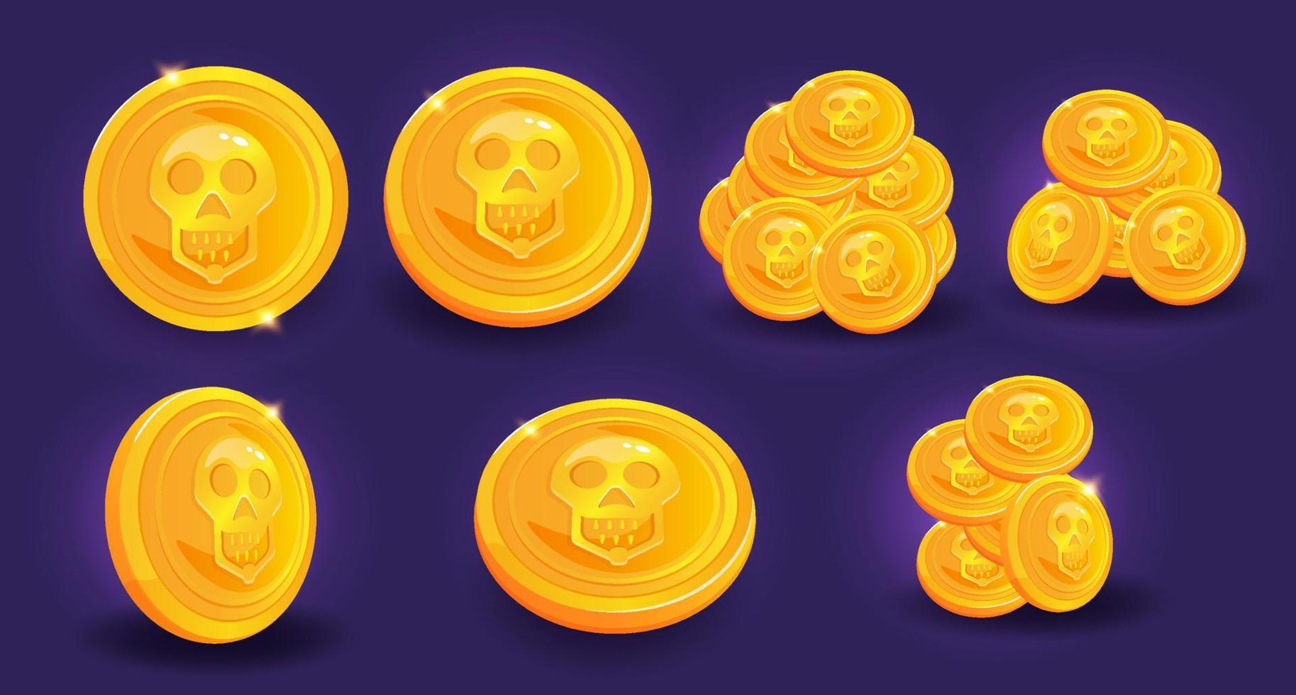 Pirate gold coin with scull. Cartoon style game GUI  icon. vector