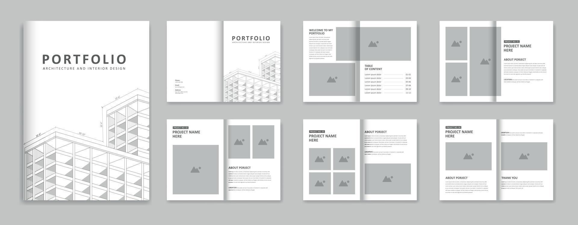 Architecture Portfolio Design Template, Portfolio Architecture And Interior Layout Design, A4 Size Print Ready Brochure For Architectural Design. vector