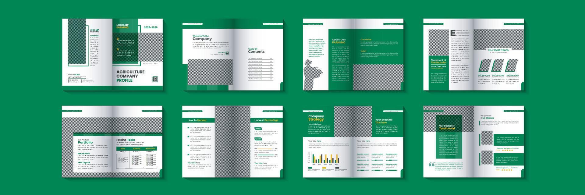 Agricultural Farming company profile brochure template and organic farming company profile brochure design, agricultural business company profile brochure design vector