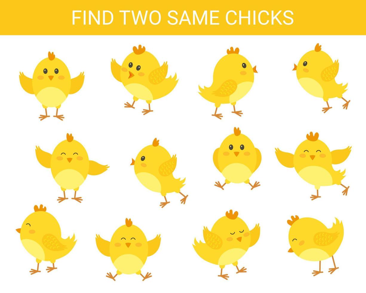 Find two identical chickens. Development game. vector illustration.