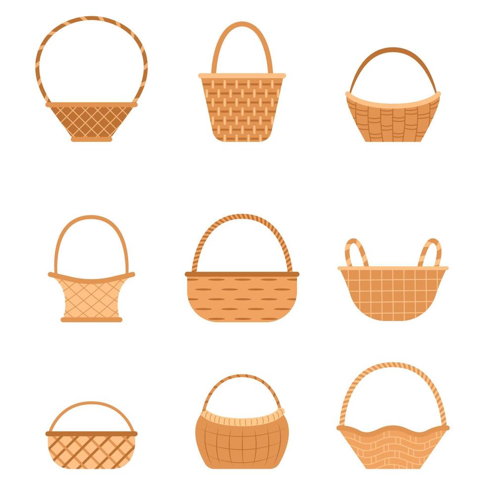 Wicker baskets for Easter, for a picnic. Vector illustration.