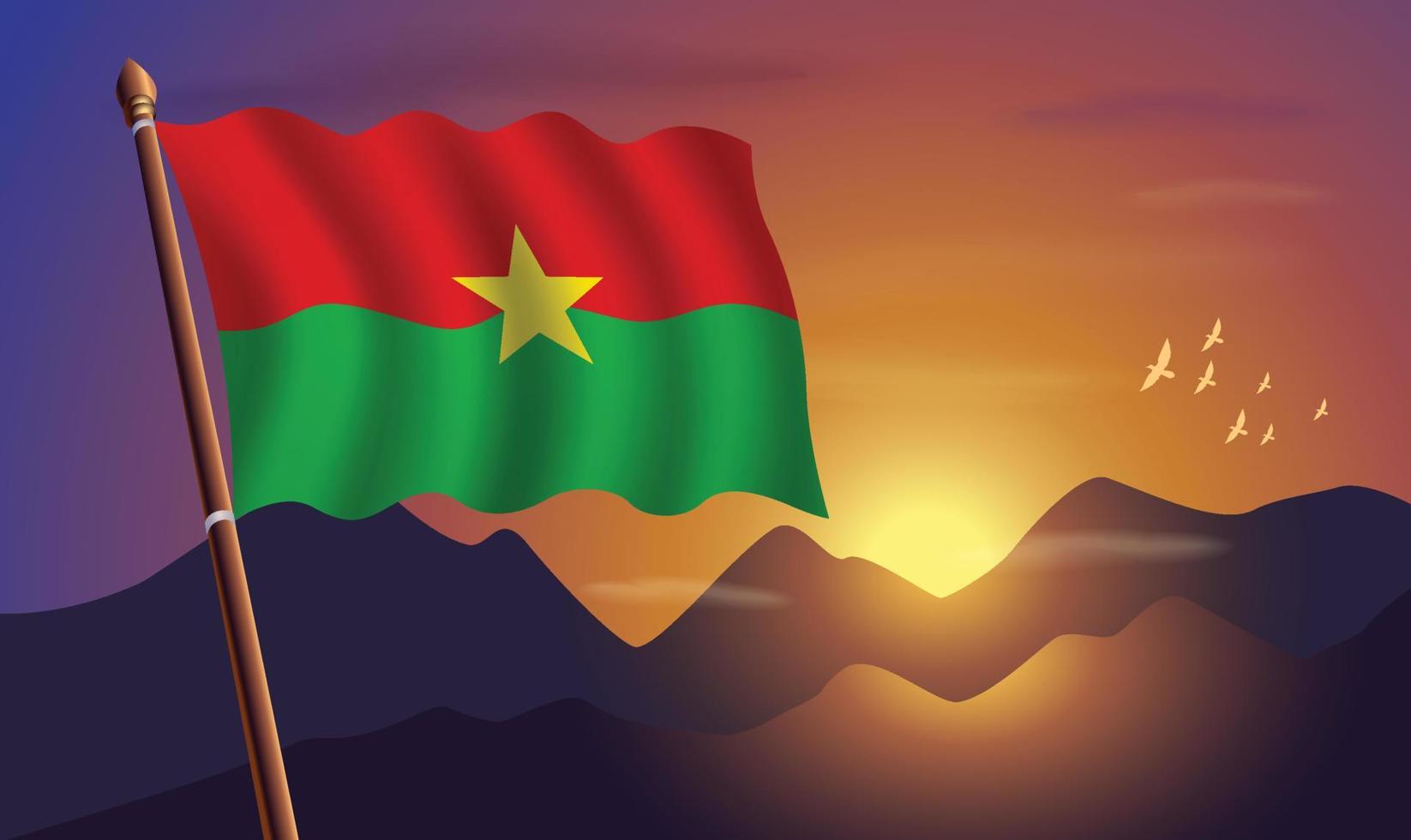 Burkina flag with mountains and sunset in the background vector
