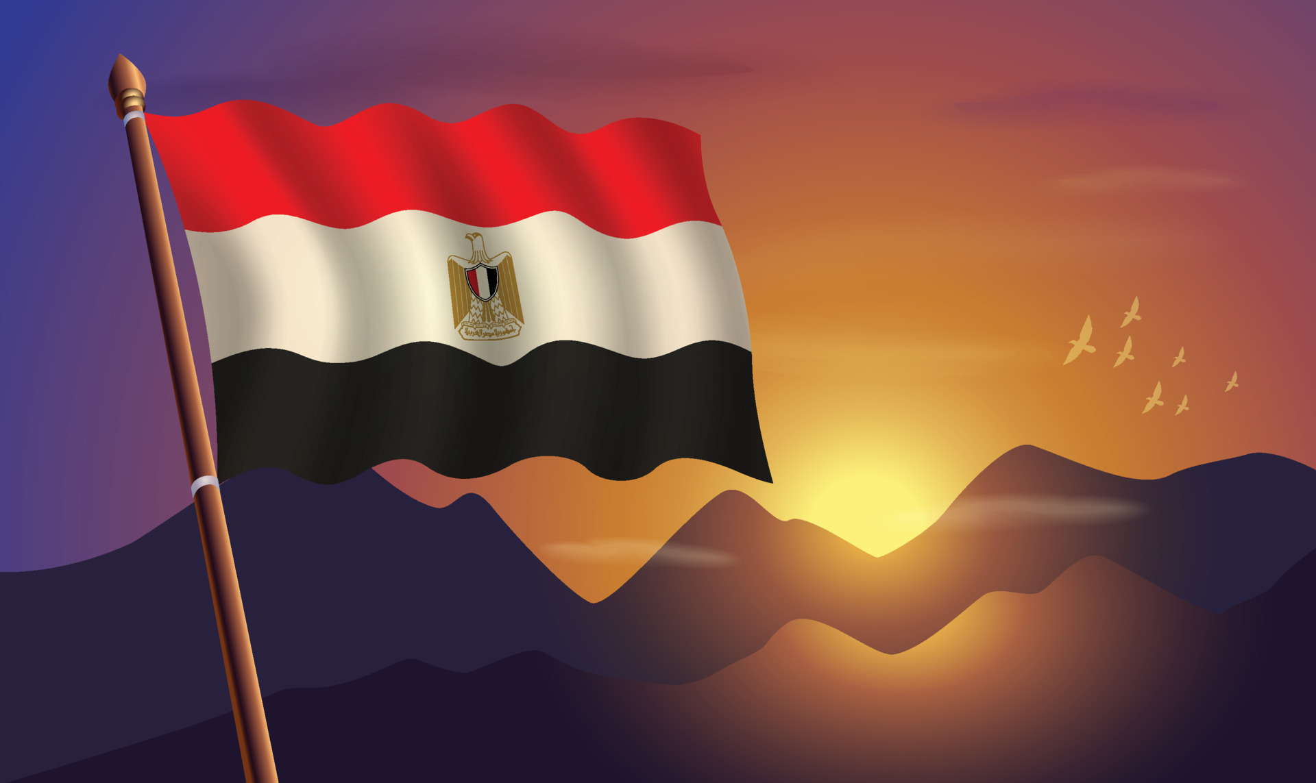 EGYPT flag with mountains and sunset in the background 20848623 Vector