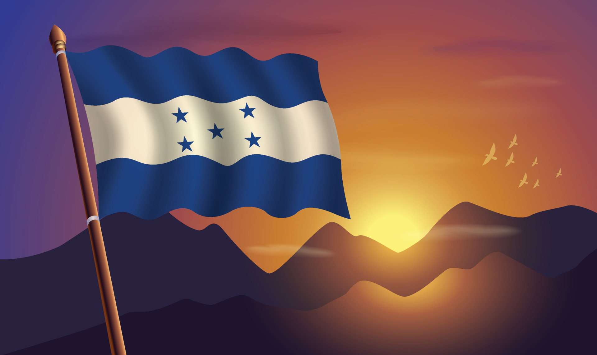 Honduras flag with mountains and sunset in the background 20848651