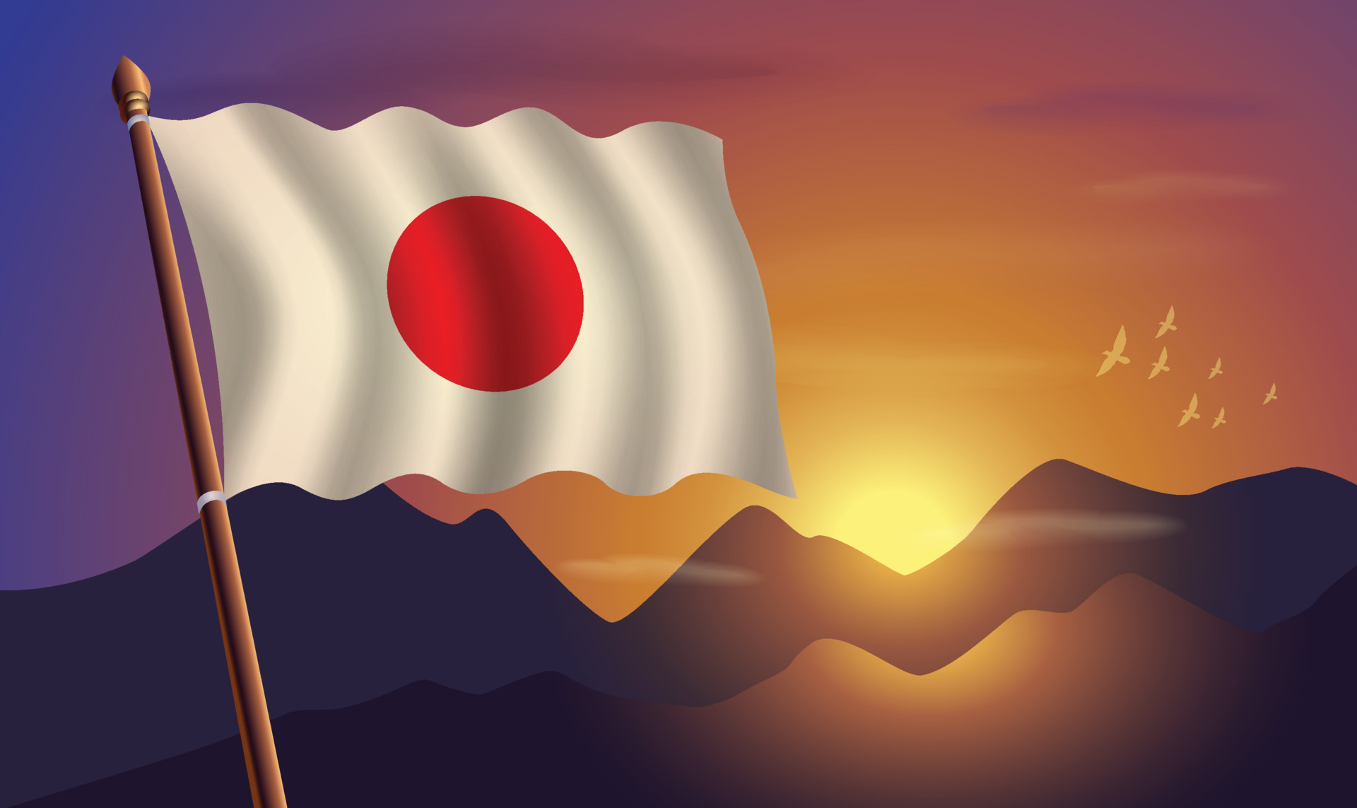Japan flag with mountains and sunset in the background 20848664 Vector