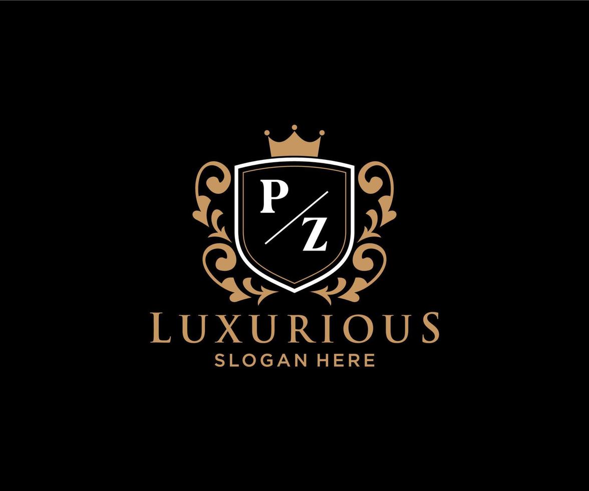 Initial PZ Letter Royal Luxury Logo template in vector art for Restaurant, Royalty, Boutique, Cafe, Hotel, Heraldic, Jewelry, Fashion and other vector illustration.