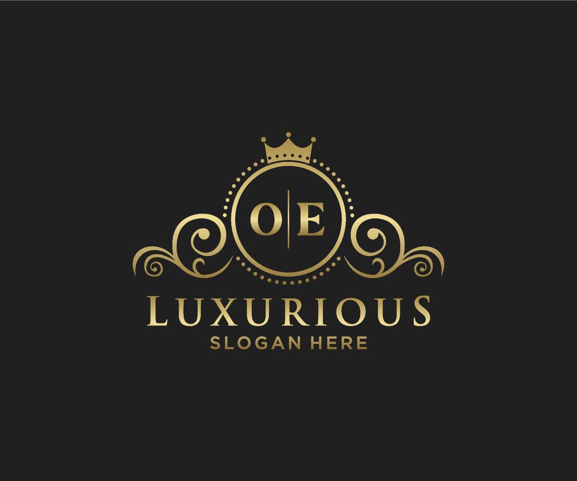 Initial OE Letter Royal Luxury Logo template in vector art for Restaurant, Royalty, Boutique, Cafe, Hotel, Heraldic, Jewelry, Fashion and other vector illustration.