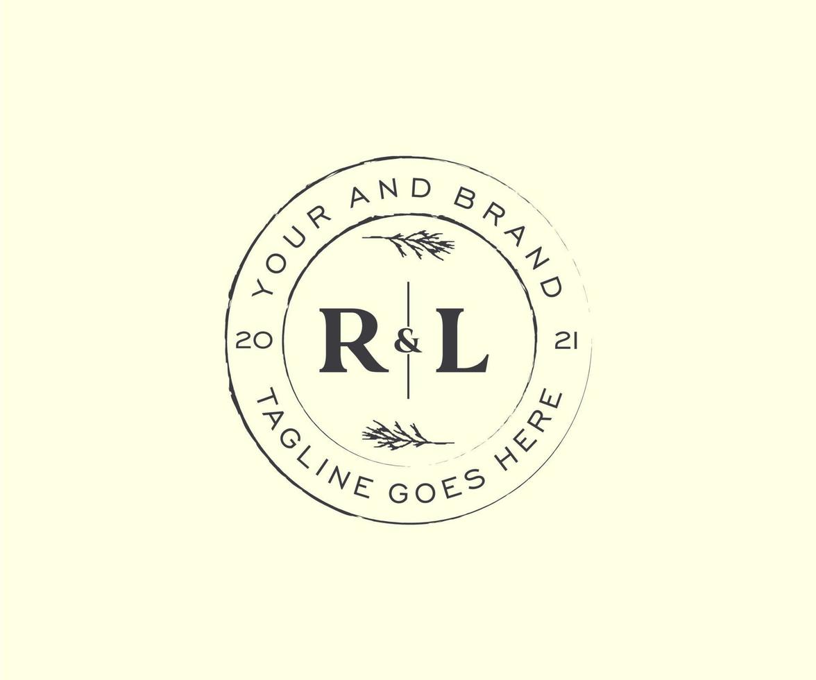 initial RL letters floral frames. Botanical feminine editable premade monoline unique decoration for greeting card, wedding invitation. vector