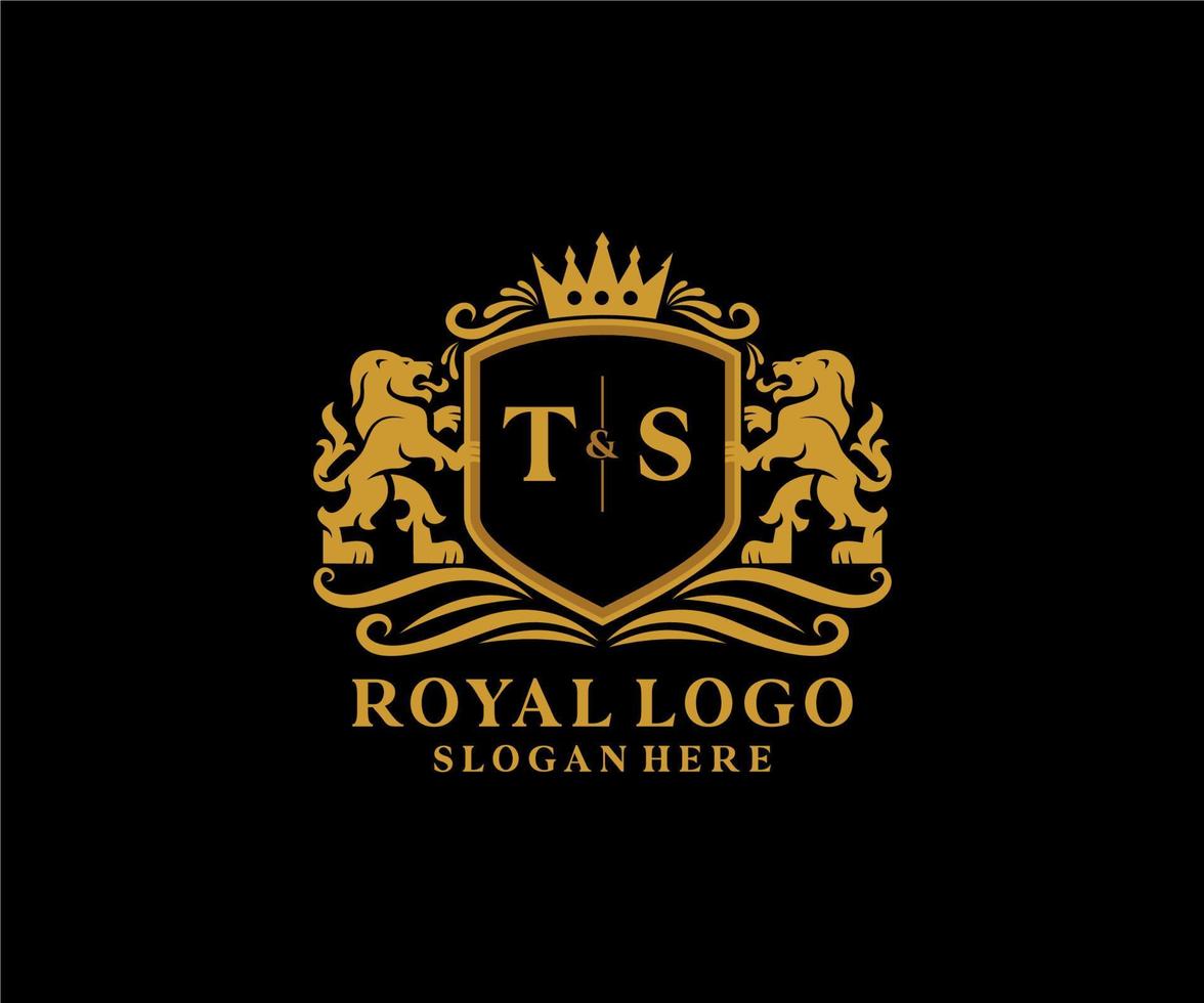 Initial TS Letter Lion Royal Luxury Logo template in vector art for Restaurant, Royalty, Boutique, Cafe, Hotel, Heraldic, Jewelry, Fashion and other vector illustration.