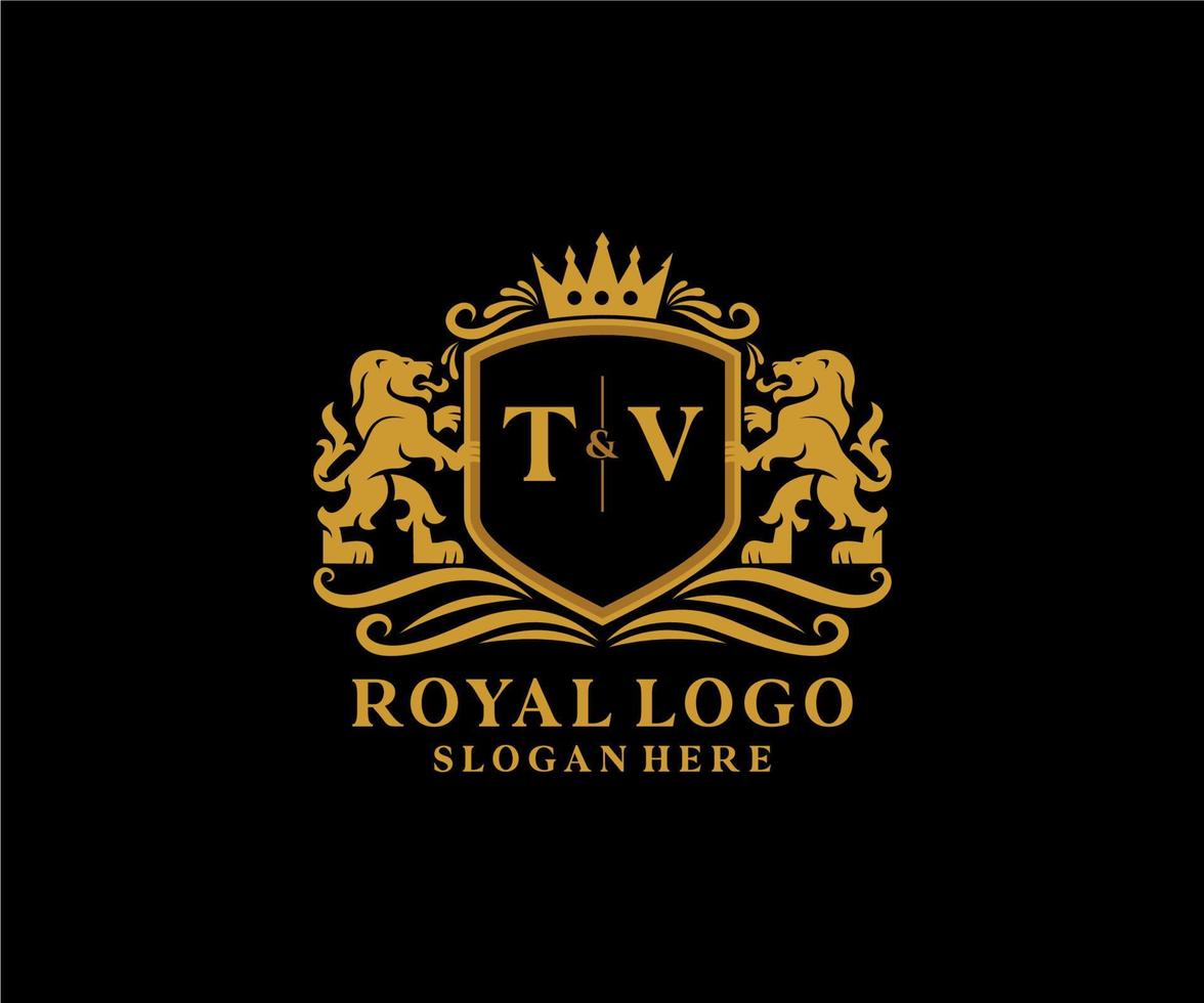 Initial TV Letter Lion Royal Luxury Logo template in vector art for Restaurant, Royalty, Boutique, Cafe, Hotel, Heraldic, Jewelry, Fashion and other vector illustration.