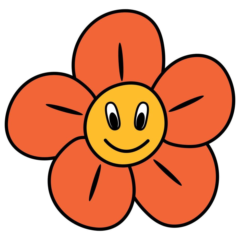 Flower in retro style. Cartoon style. White background