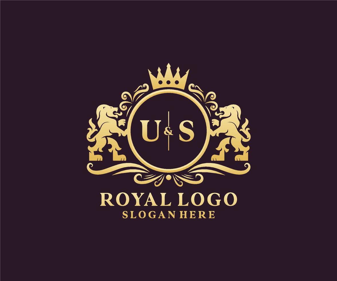 Initial US Letter Lion Royal Luxury Logo template in vector art for Restaurant, Royalty, Boutique, Cafe, Hotel, Heraldic, Jewelry, Fashion and other vector illustration.