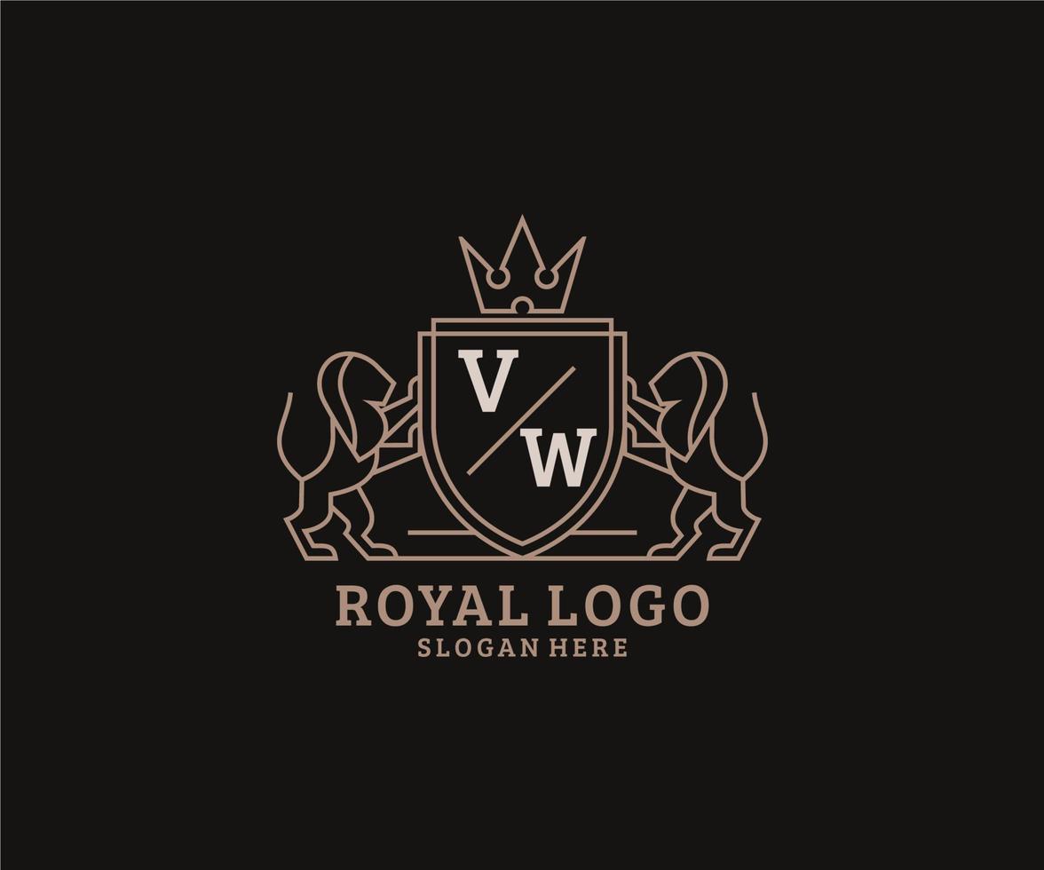 Initial VW Letter Lion Royal Luxury Logo template in vector art for Restaurant, Royalty, Boutique, Cafe, Hotel, Heraldic, Jewelry, Fashion and other vector illustration.