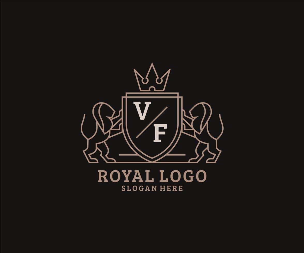 Initial VF Letter Lion Royal Luxury Logo template in vector art for Restaurant, Royalty, Boutique, Cafe, Hotel, Heraldic, Jewelry, Fashion and other vector illustration.