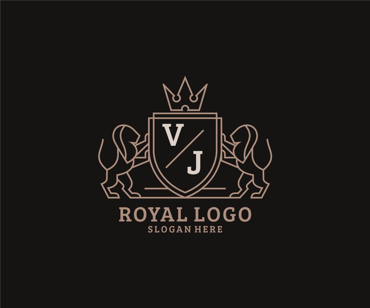 plantilla de logotipo de lujo real de león de letra vj inicial en arte vectorial para restaurante, realeza, boutique, cafetería, hotel, heráldica, joyería, moda y otras ilustraciones vectoriales. vector