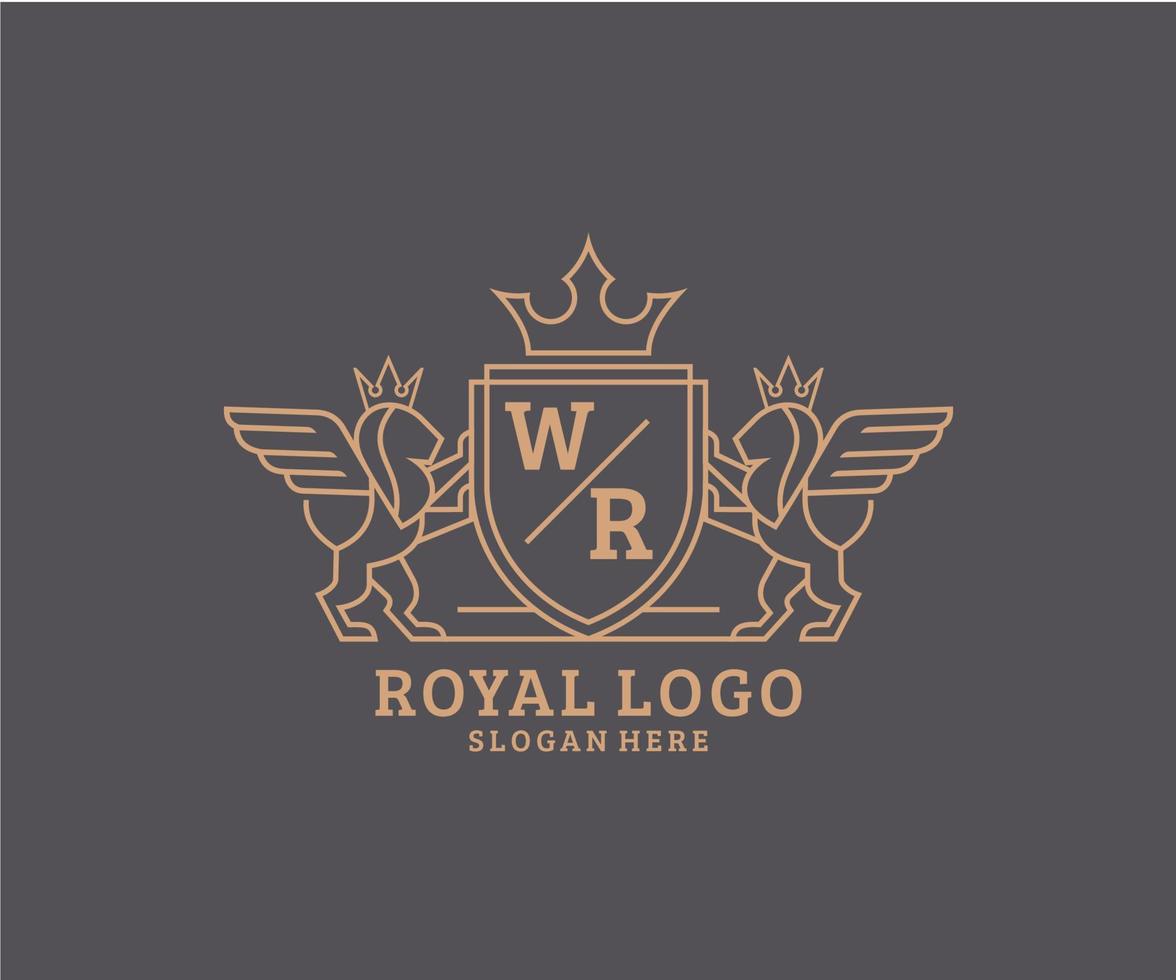 Initial WR Letter Lion Royal Luxury Heraldic,Crest Logo template in vector art for Restaurant, Royalty, Boutique, Cafe, Hotel, Heraldic, Jewelry, Fashion and other vector illustration.
