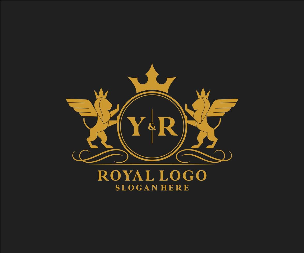 Initial YR Letter Lion Royal Luxury Heraldic,Crest Logo template in vector art for Restaurant, Royalty, Boutique, Cafe, Hotel, Heraldic, Jewelry, Fashion and other vector illustration.