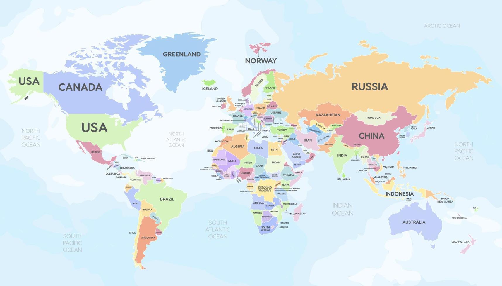 Colorful Detailed Vector of World Map with Country Name