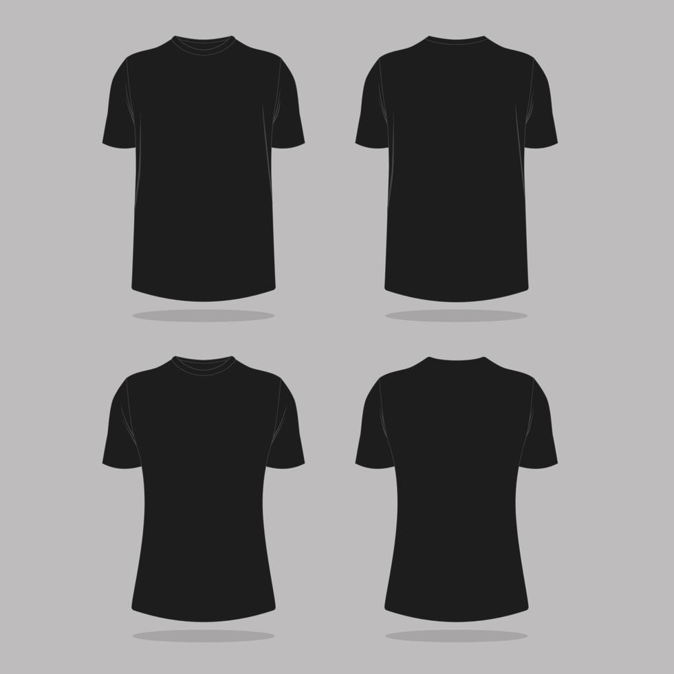 contorno negro camiseta frente y espalda lado modelo vector