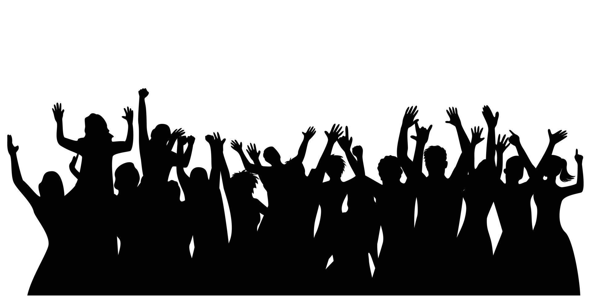 happy crowd people silhouette design. fun music party background. audience in concert. vector