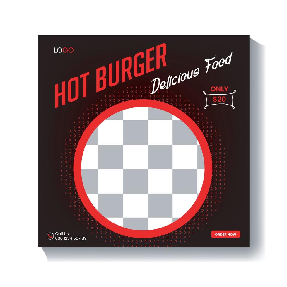 Hot and delicious food mobile square banner and social media post template design free vector